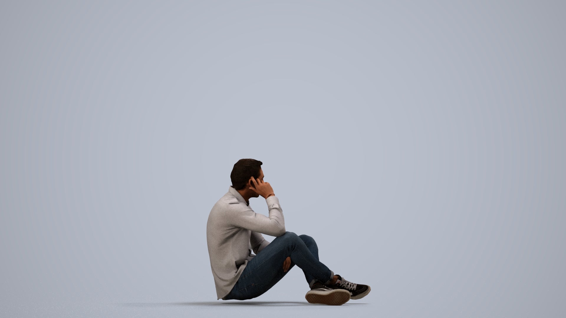 3D scanned man sitting casual, photorealistic archviz people for Enscape and SketchUp, side view render