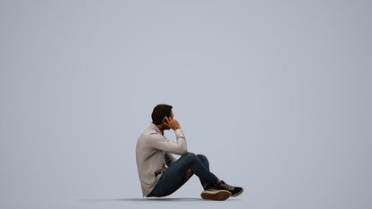 3D scanned man sitting casual, photorealistic archviz people for Enscape and SketchUp, side view render
