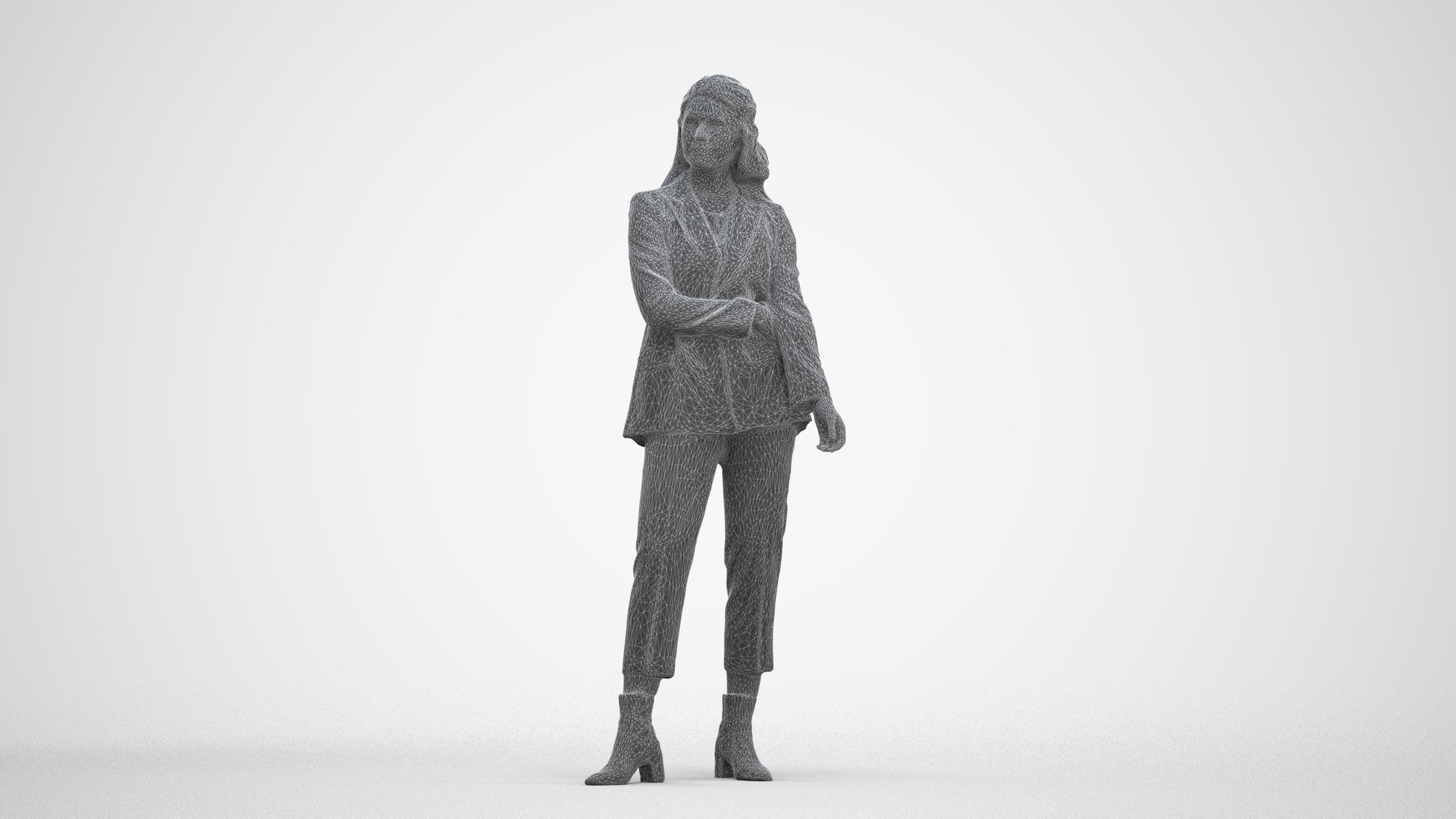 photogrammetry 3D woman business, realistic human model archviz FBX, three-quarter front view render