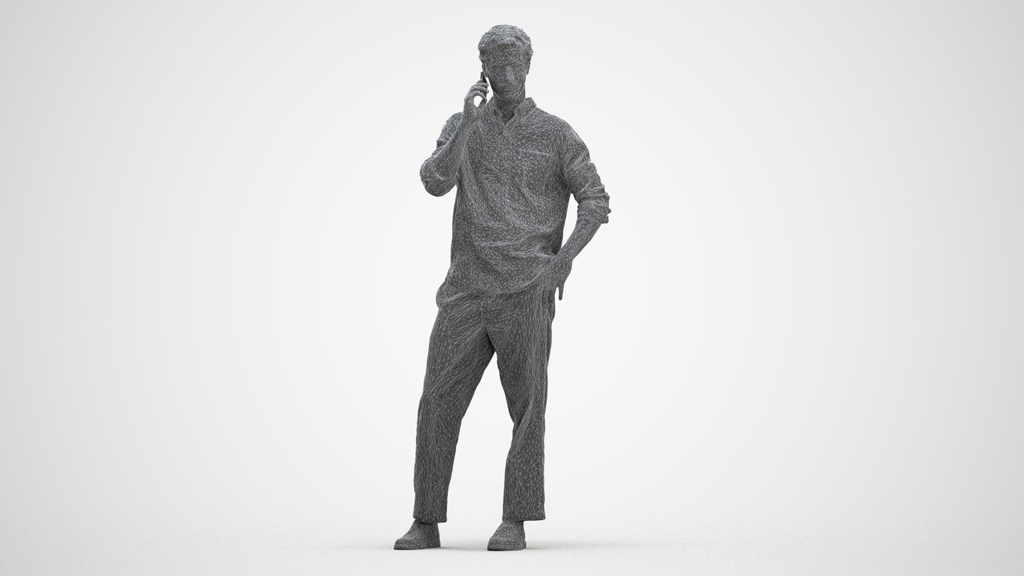 realistic 3D human man casual standing, archviz people FBX OBJ for Blender, three-quarter front view render