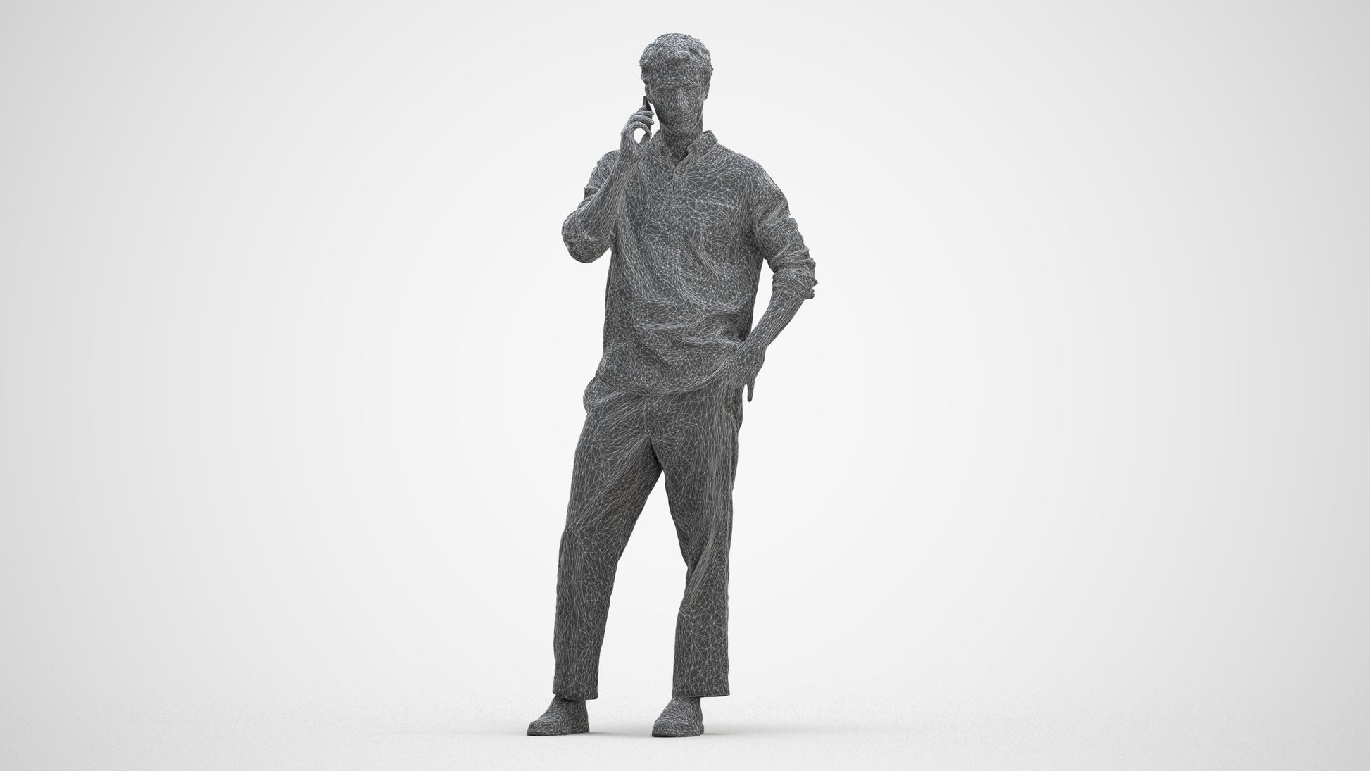 realistic 3D human man casual standing, archviz people FBX OBJ for Blender, three-quarter front view render