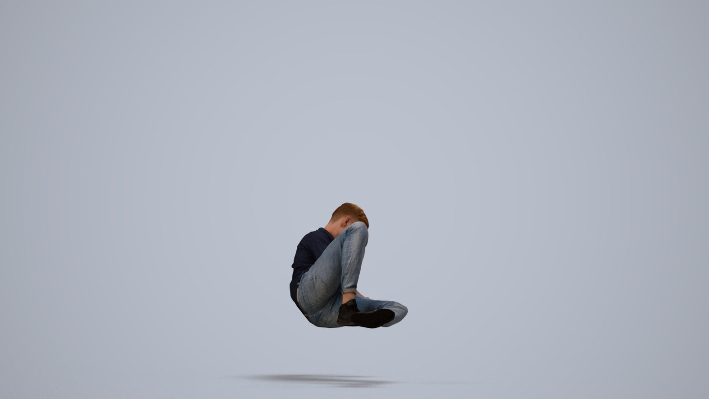 photogrammetry 3D man casual sitting, realistic human model archviz FBX, side view render
