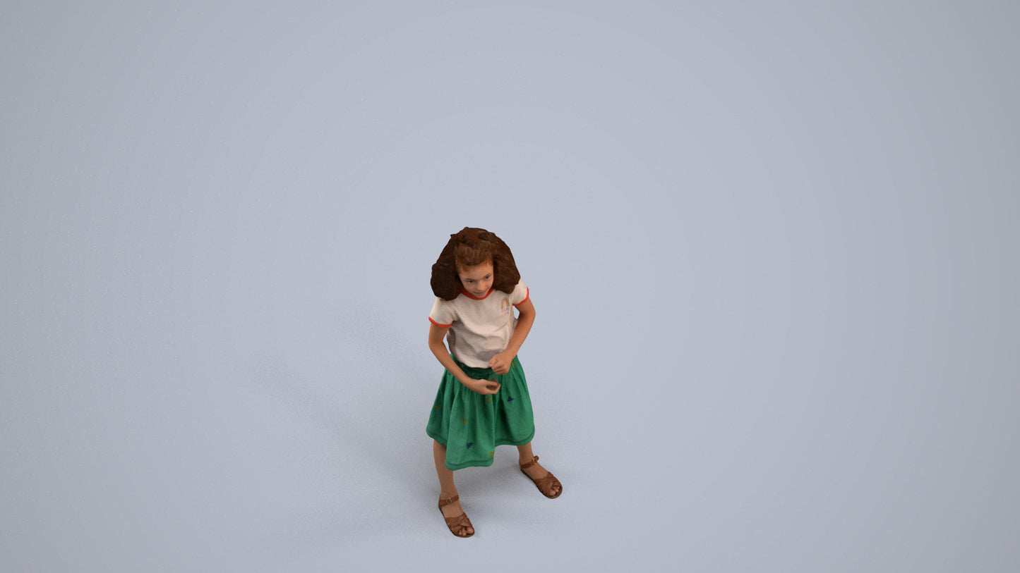 realistic 3D girl casual kids, scanned archviz people for Blender and 3ds Max, back view render