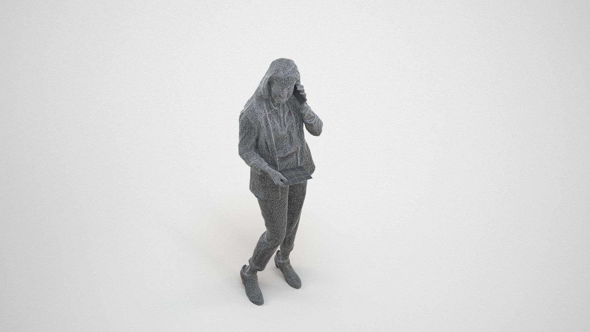 3D scanned woman business, photorealistic archviz people for Enscape and SketchUp, wireframe three-quarter view