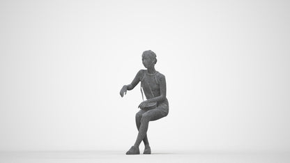 photogrammetry 3D woman casual sitting, realistic human model archviz FBX, wireframe back view