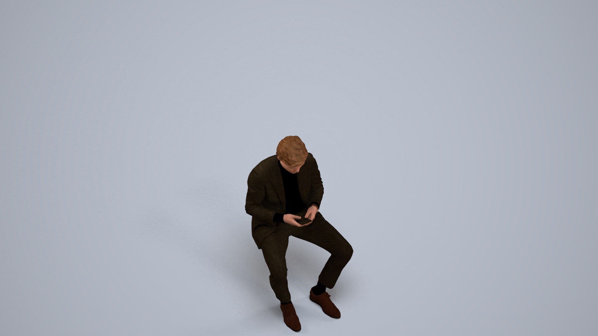 photogrammetry 3D man business sitting, realistic human model archviz FBX, back view render