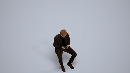 photogrammetry 3D man business sitting, realistic human model archviz FBX, back view render