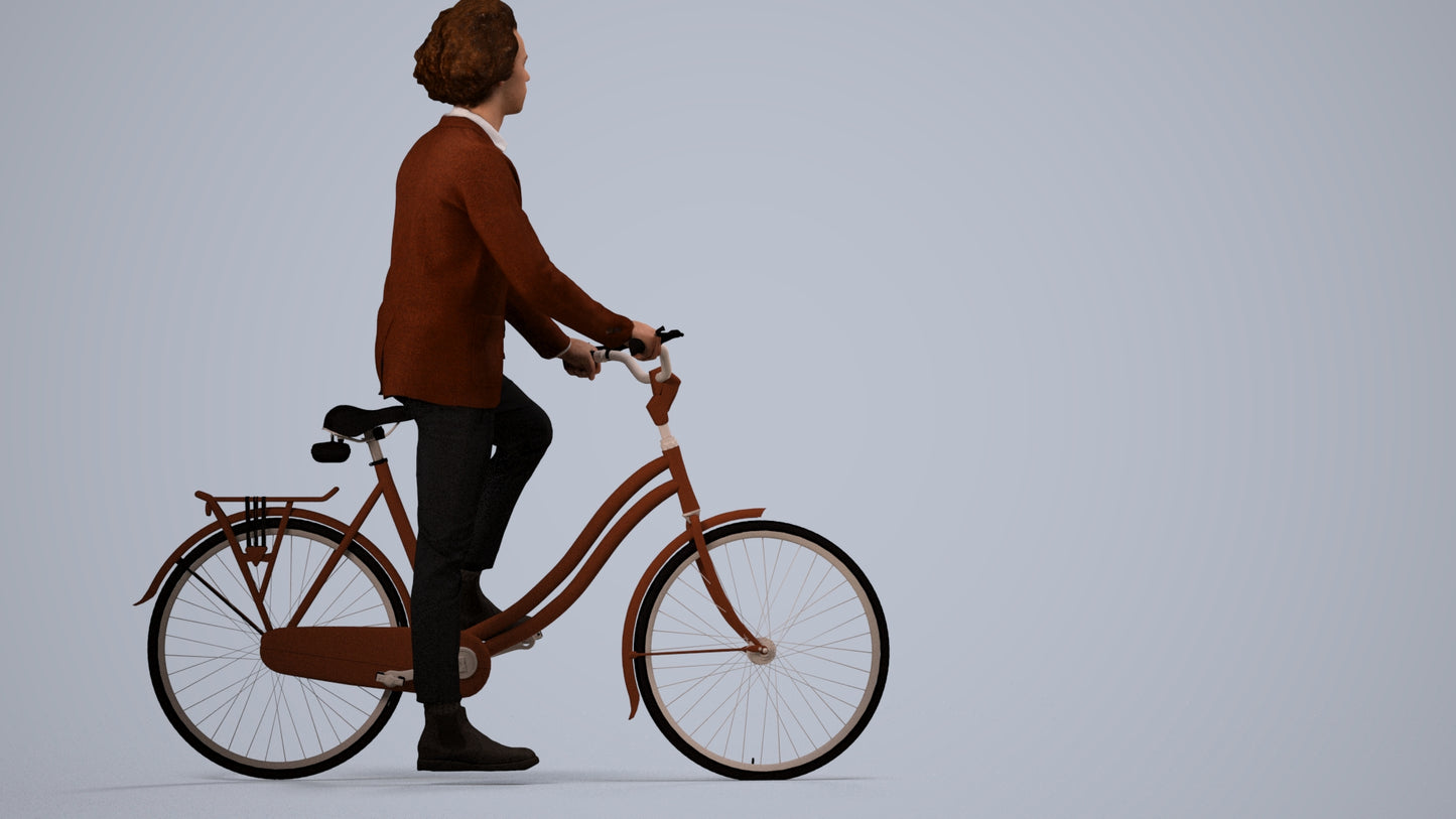 scanned 3D man business cycling, photogrammetry people for Enscape and V-Ray, side view render