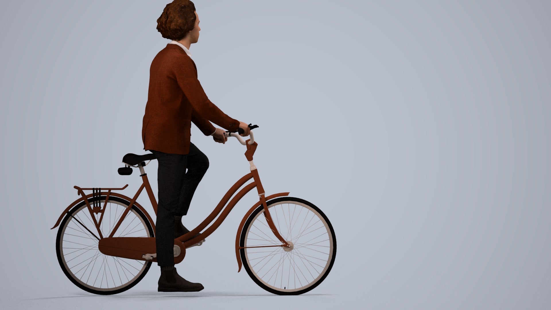 scanned 3D man business cycling, photogrammetry people for Enscape and V-Ray, side view render