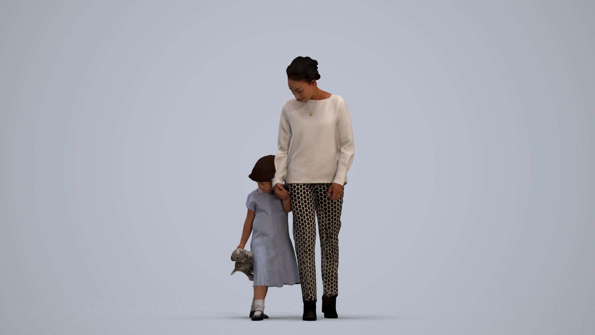 realistic 3D girl casual kids, scanned archviz people for Blender and 3ds Max, standing pose render