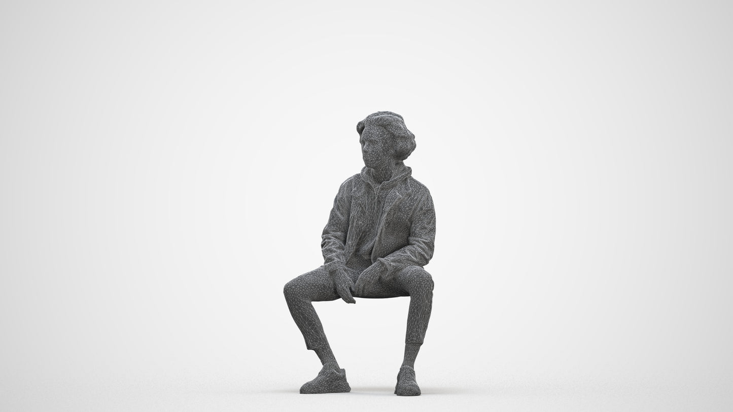 realistic 3D man casual sitting, scanned archviz people for Blender and 3ds Max, three-quarter front view render