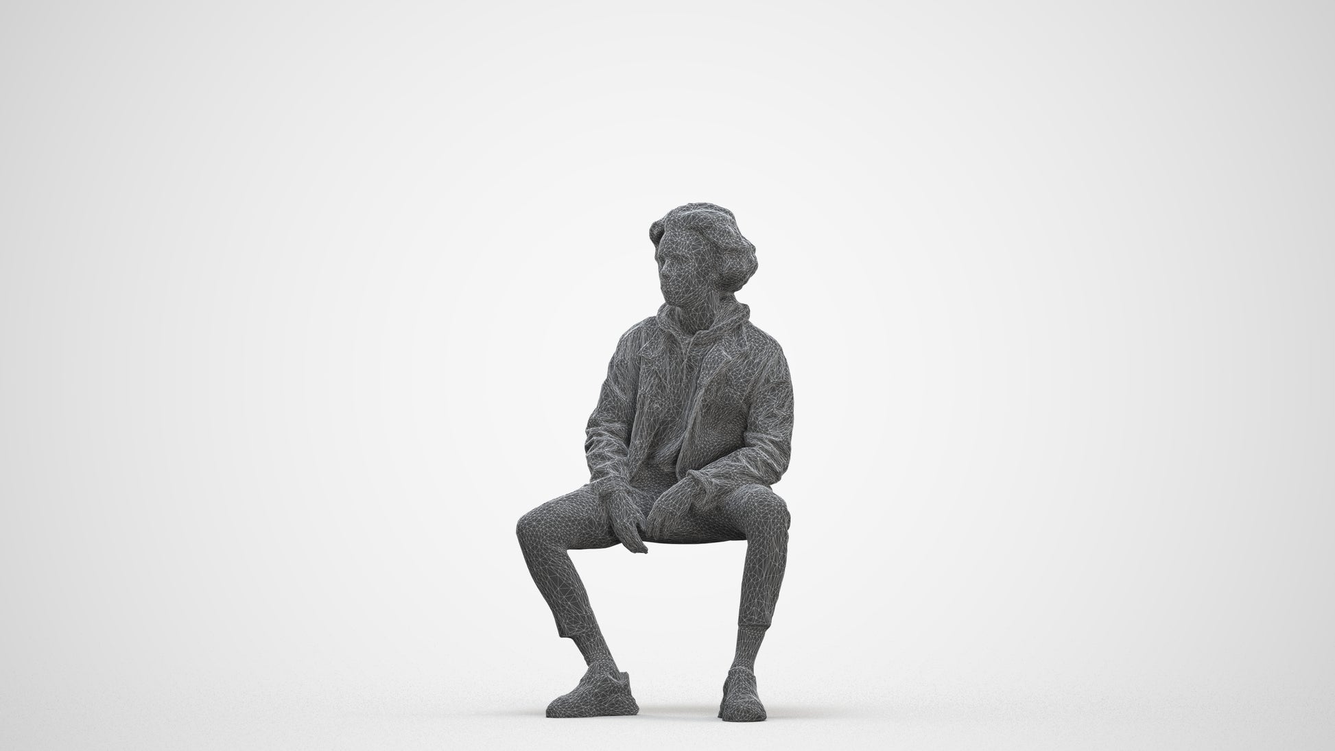 realistic 3D man casual sitting, scanned archviz people for Blender and 3ds Max, three-quarter front view render