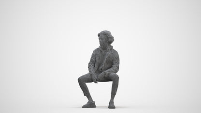 realistic 3D man casual sitting, scanned archviz people for Blender and 3ds Max, three-quarter front view render