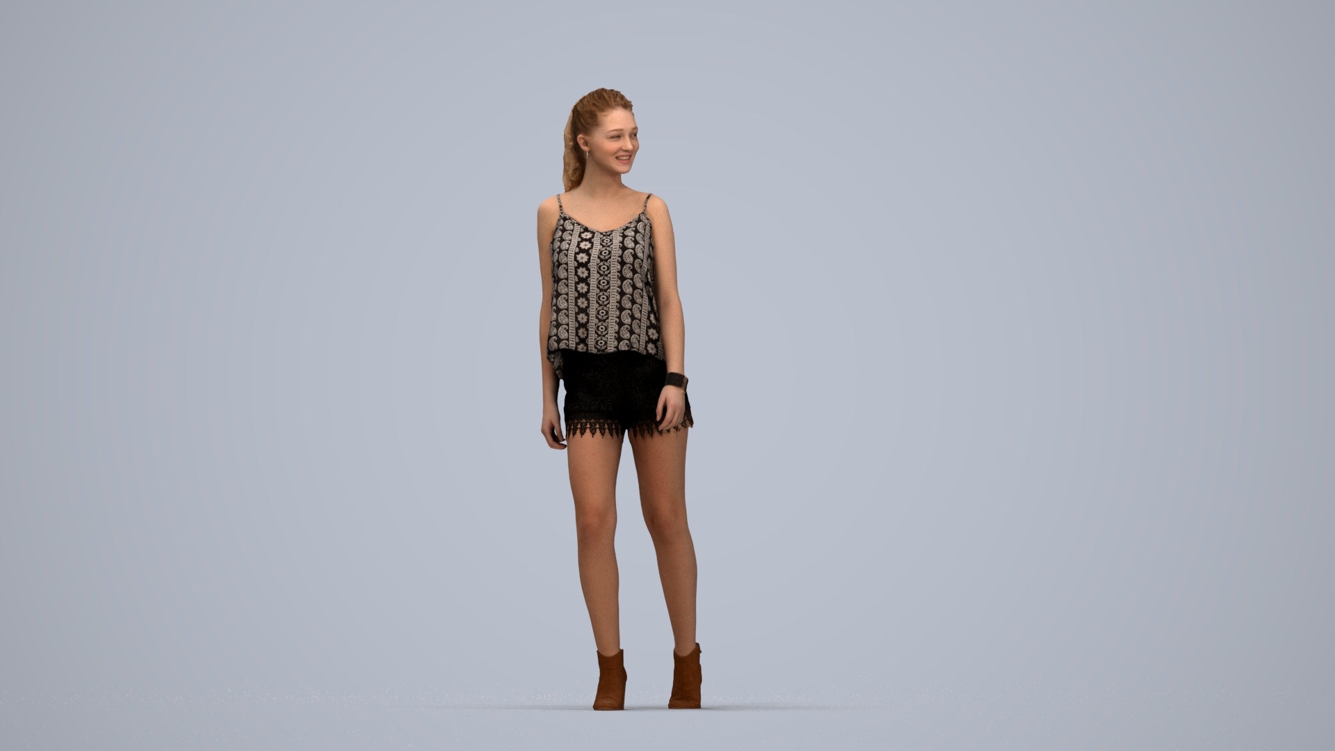 scanned 3D girl casual walking, photogrammetry people for Enscape and V-Ray, top-down view render
