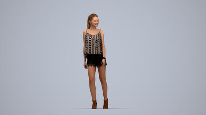 scanned 3D girl casual walking, photogrammetry people for Enscape and V-Ray, top-down view render