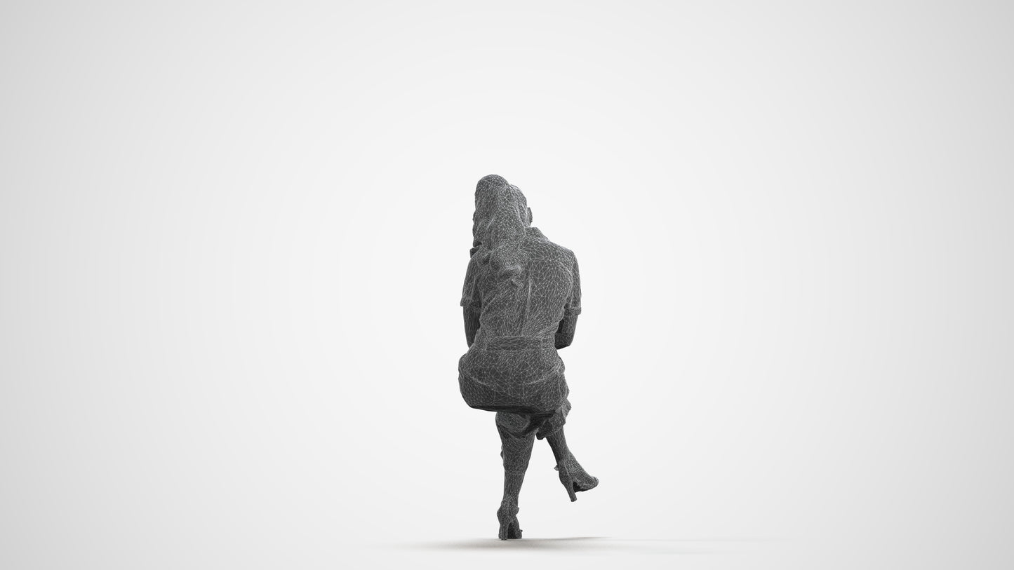 photogrammetry 3D woman formal sitting, realistic human model archviz FBX, wireframe front view
