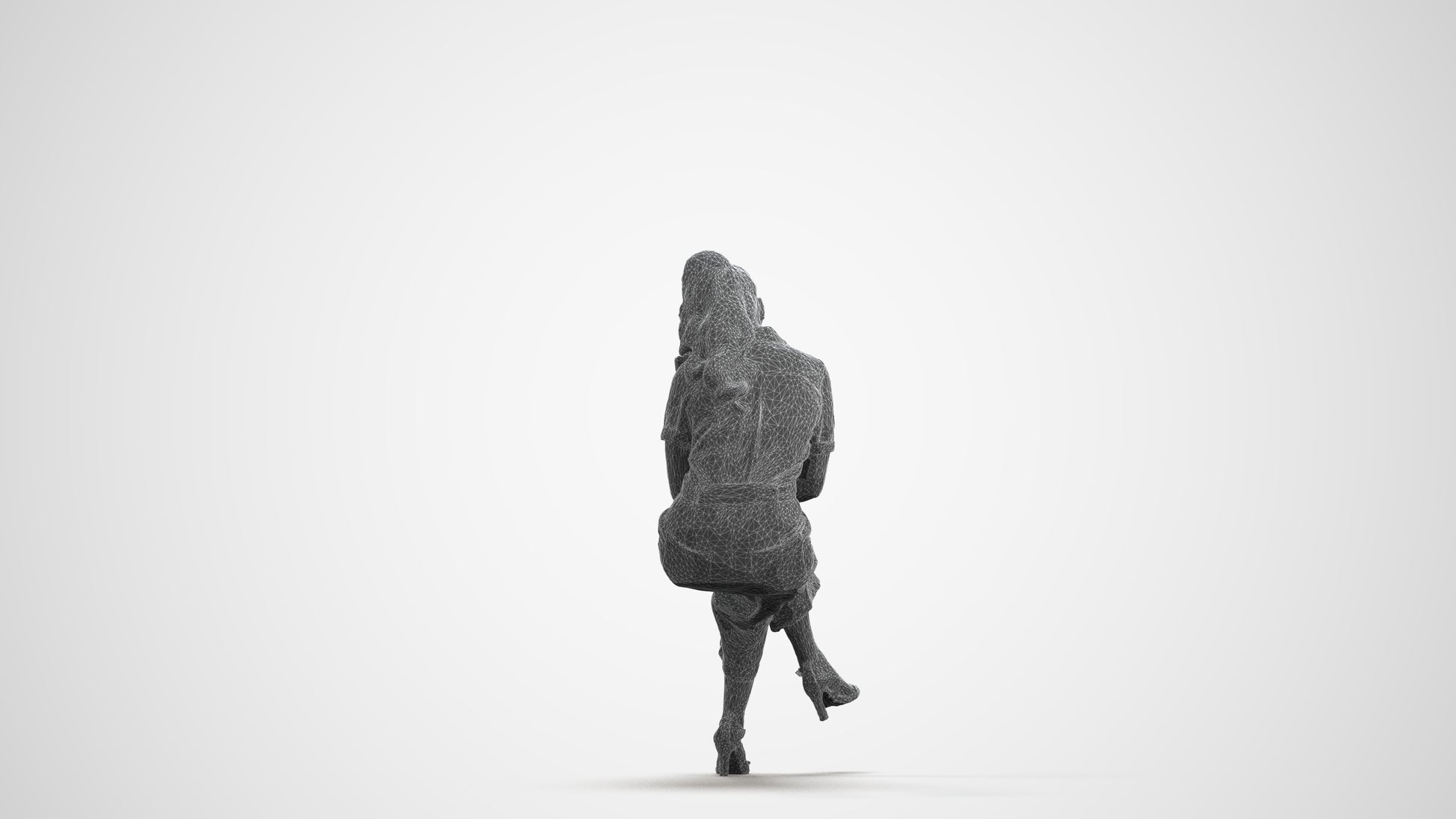 photogrammetry 3D woman formal sitting, realistic human model archviz FBX, wireframe front view