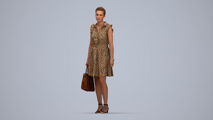 realistic 3D woman casual walking, scanned archviz people for Blender and 3ds Max, top-down view render