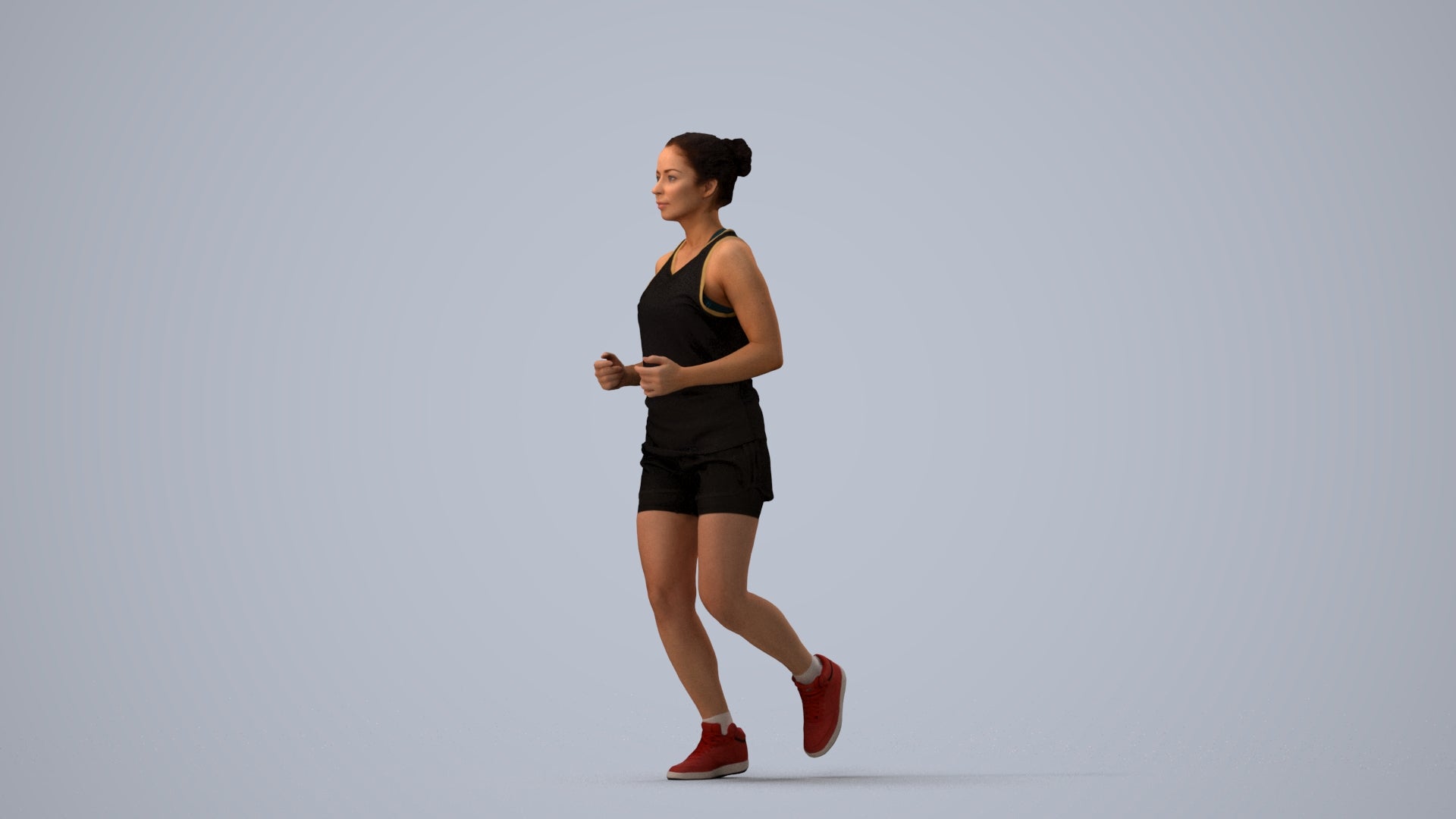 realistic 3D woman sport, scanned archviz people for Blender and 3ds Max, three-quarter view render