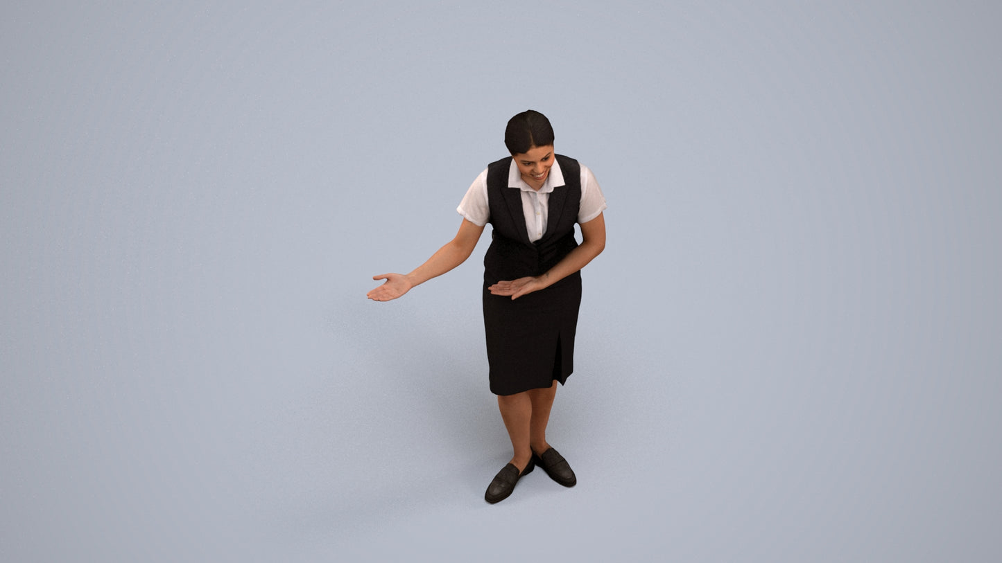 3D scanned woman hospitality, photorealistic archviz people for Enscape and SketchUp, back view render