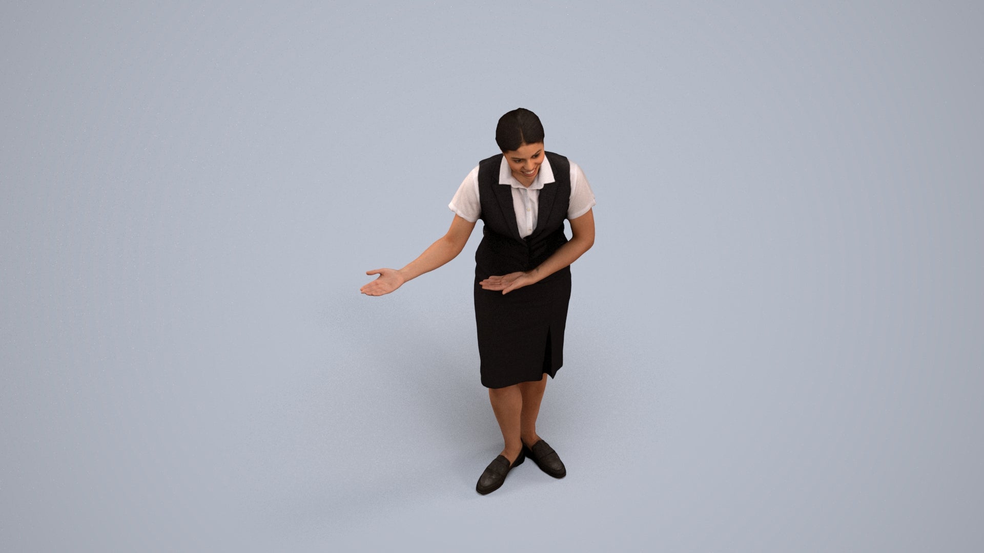 3D scanned woman hospitality, photorealistic archviz people for Enscape and SketchUp, back view render