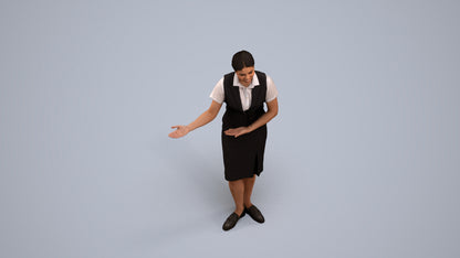 3D scanned woman hospitality, photorealistic archviz people for Enscape and SketchUp, back view render