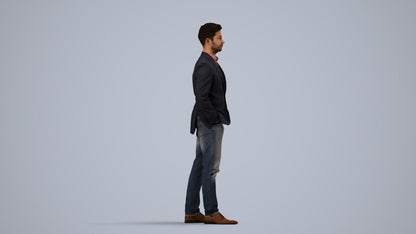 3D people model man business standing, scanned human for 3ds Max rendering, side view render