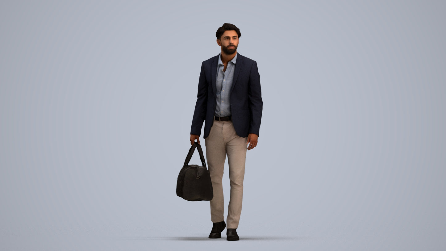3D people model man business, scanned human for 3ds Max rendering, standing pose render