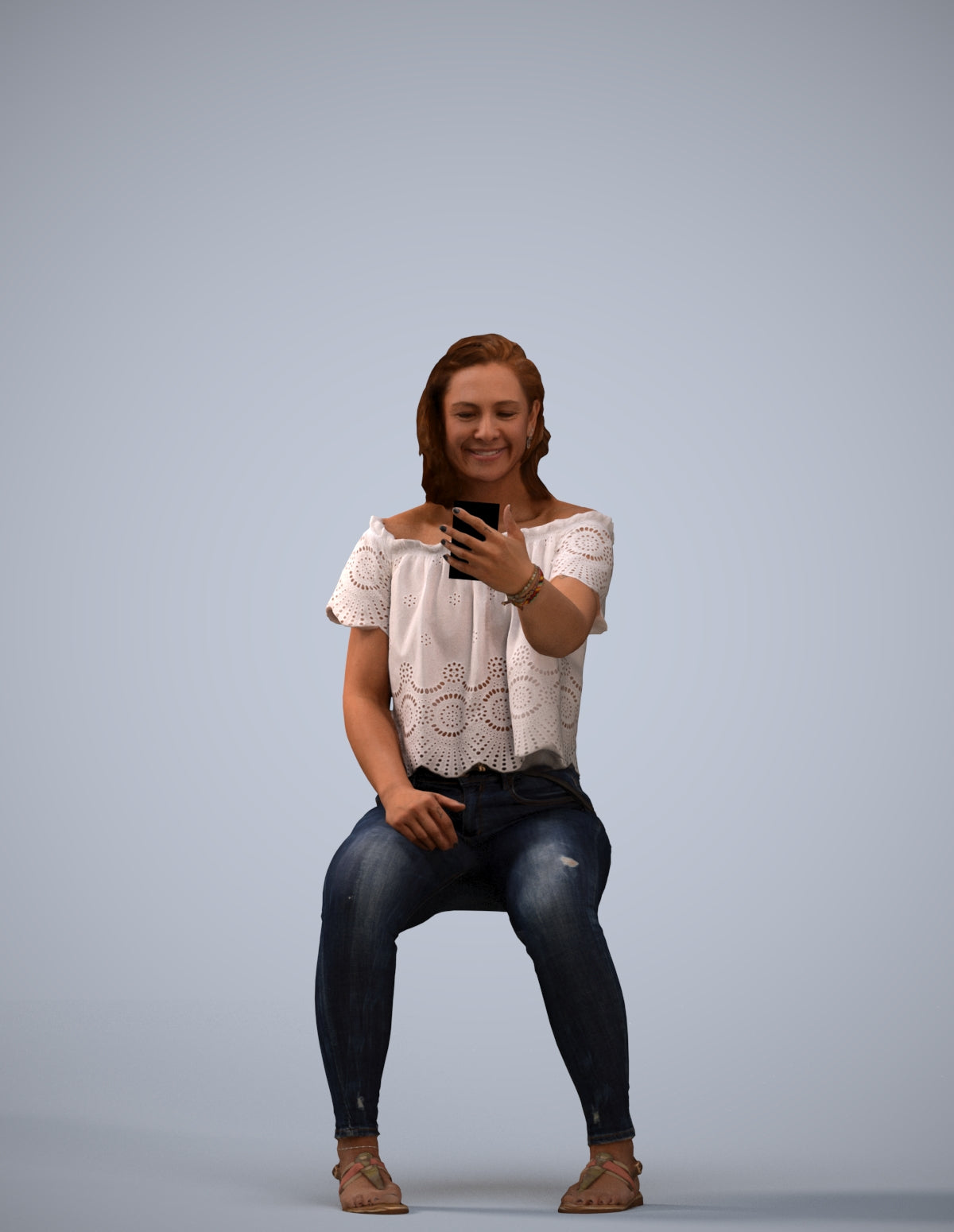 realistic 3D human woman casual sitting, archviz people FBX OBJ for Blender