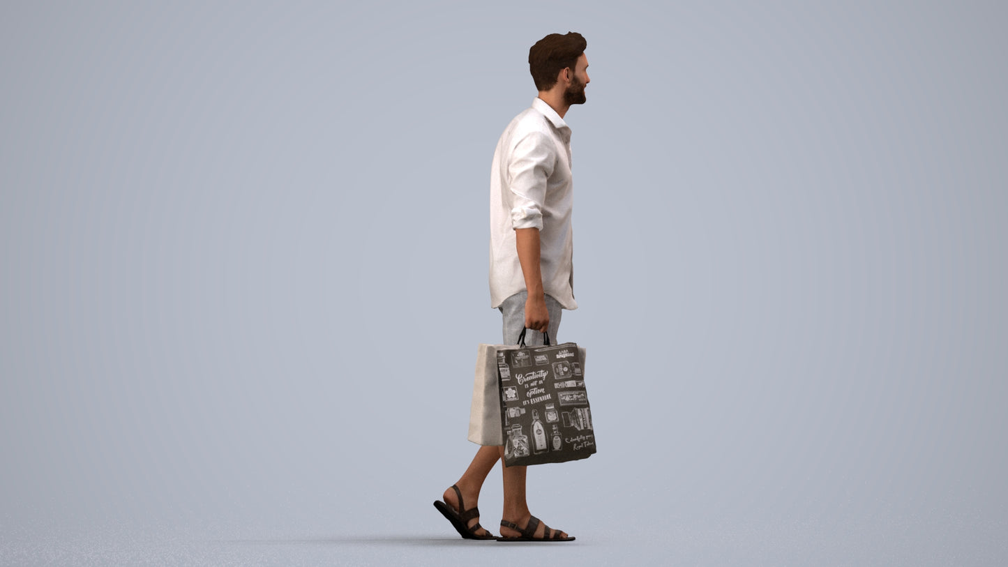 realistic 3D people man casual shopping, render-ready for V-Ray and Corona, FBX OBJ, side view render