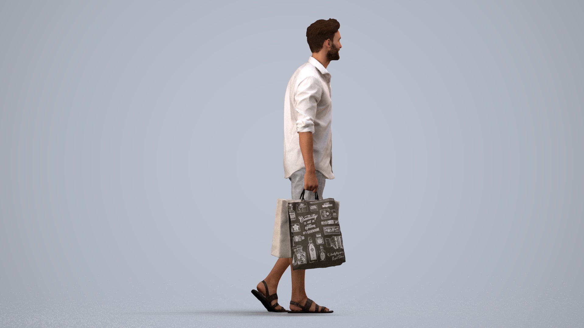 realistic 3D people man casual shopping, render-ready for V-Ray and Corona, FBX OBJ, side view render