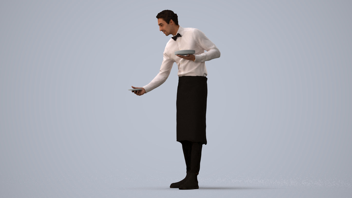 realistic 3D man hospitality, scanned archviz people for Blender and 3ds Max, three-quarter view render