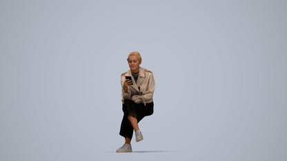 photogrammetry 3D woman casual sitting, realistic human model archviz FBX, top-down view render