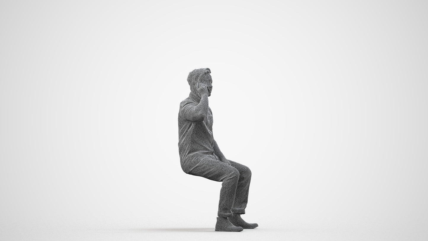 3D human model man business, photogrammetry scanned person for archviz, wireframe side view