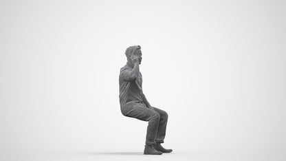 3D human model man business, photogrammetry scanned person for archviz, wireframe side view