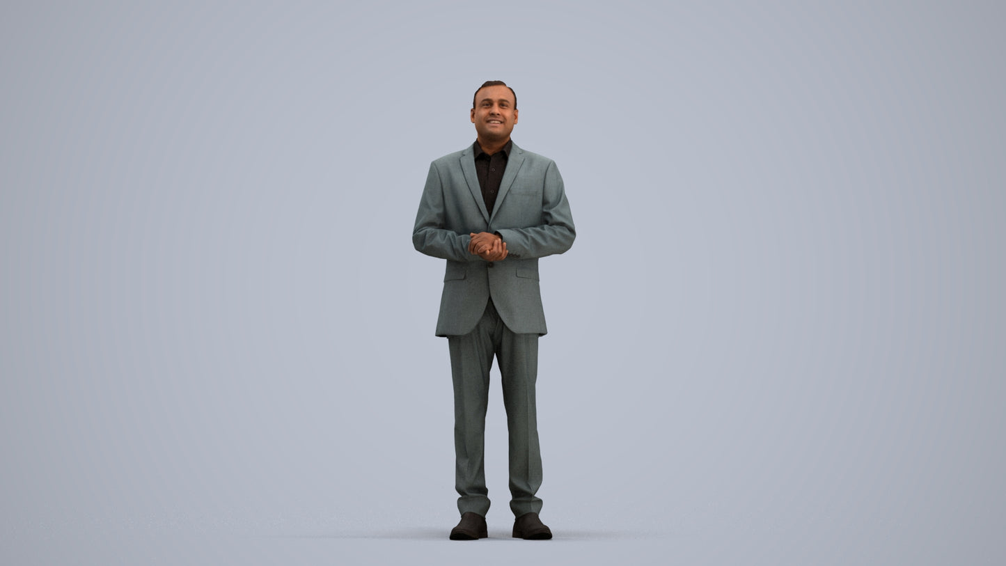 3D human model man business, photogrammetry scanned person for archviz, standing pose render
