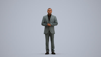 3D human model man business, photogrammetry scanned person for archviz, standing pose render