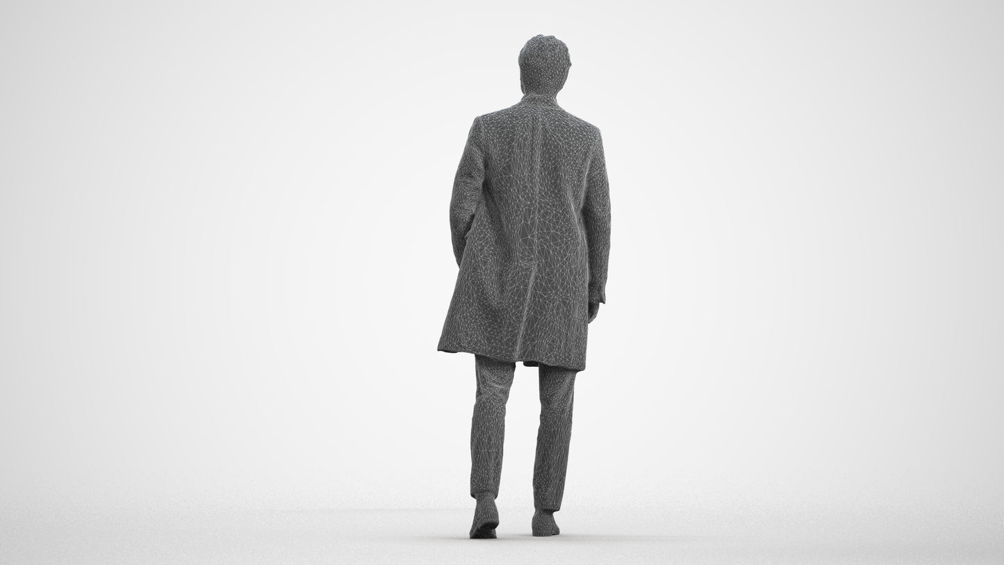 photogrammetry 3D man business walking, realistic human model archviz FBX, wireframe front view