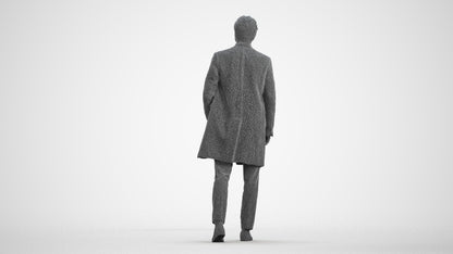 photogrammetry 3D man business walking, realistic human model archviz FBX, wireframe front view