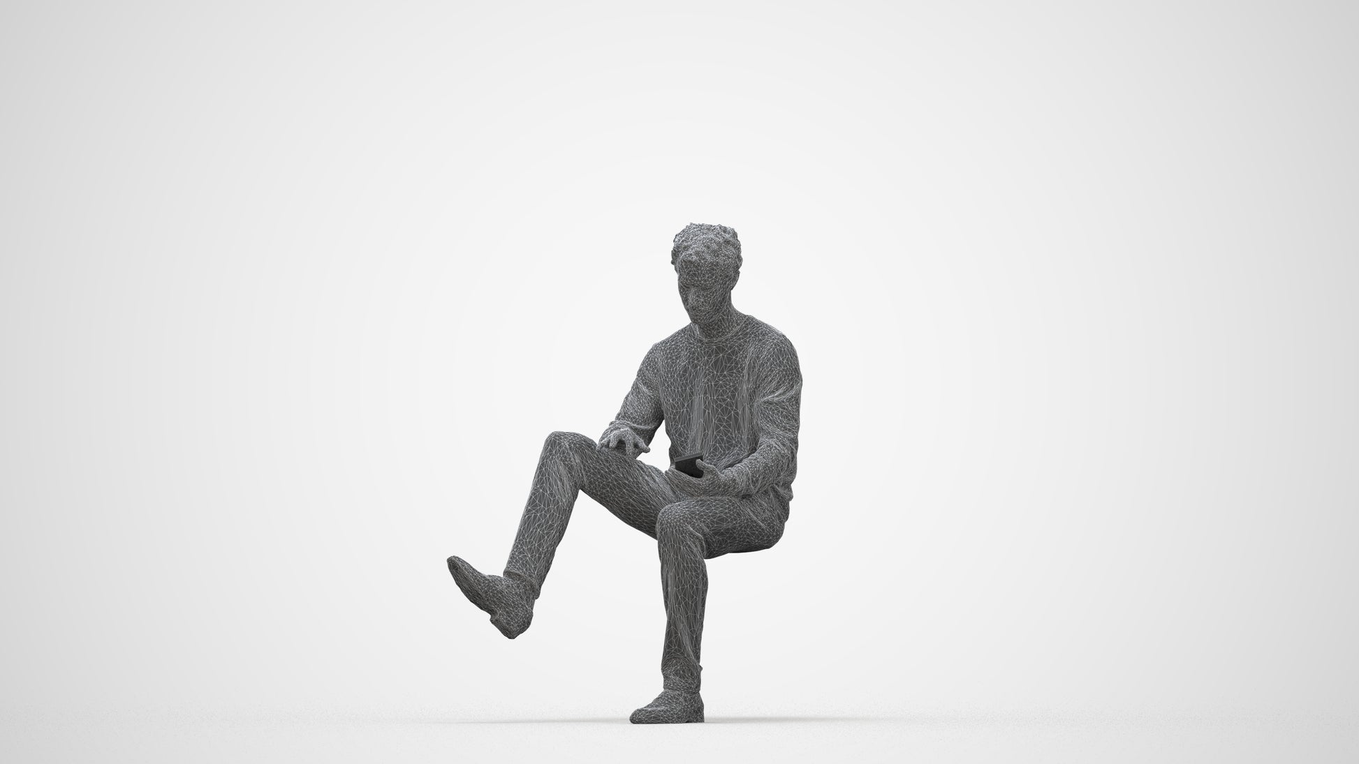 realistic 3D man casual sitting, scanned archviz people for Blender and 3ds Max, wireframe back view