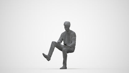 realistic 3D man casual sitting, scanned archviz people for Blender and 3ds Max, wireframe back view