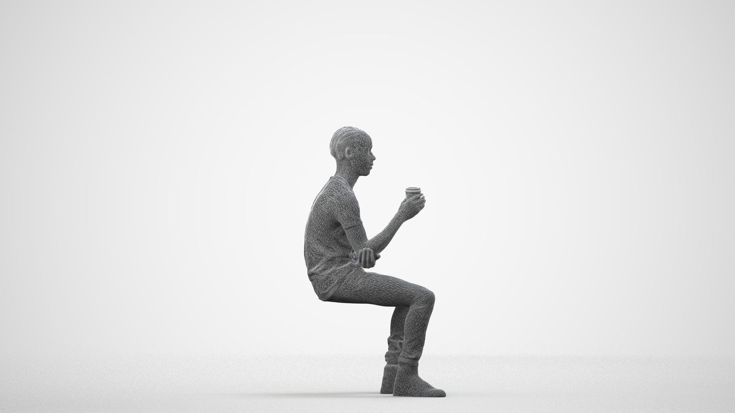 3D human model boy casual kids, photogrammetry scanned person for archviz, wireframe side view