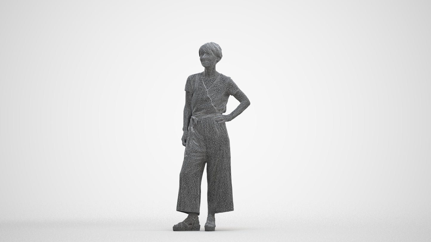3D people model senior woman casual standing, scanned human for 3ds Max rendering, three-quarter front view render