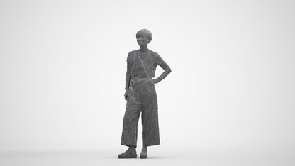 3D people model senior woman casual standing, scanned human for 3ds Max rendering, three-quarter front view render
