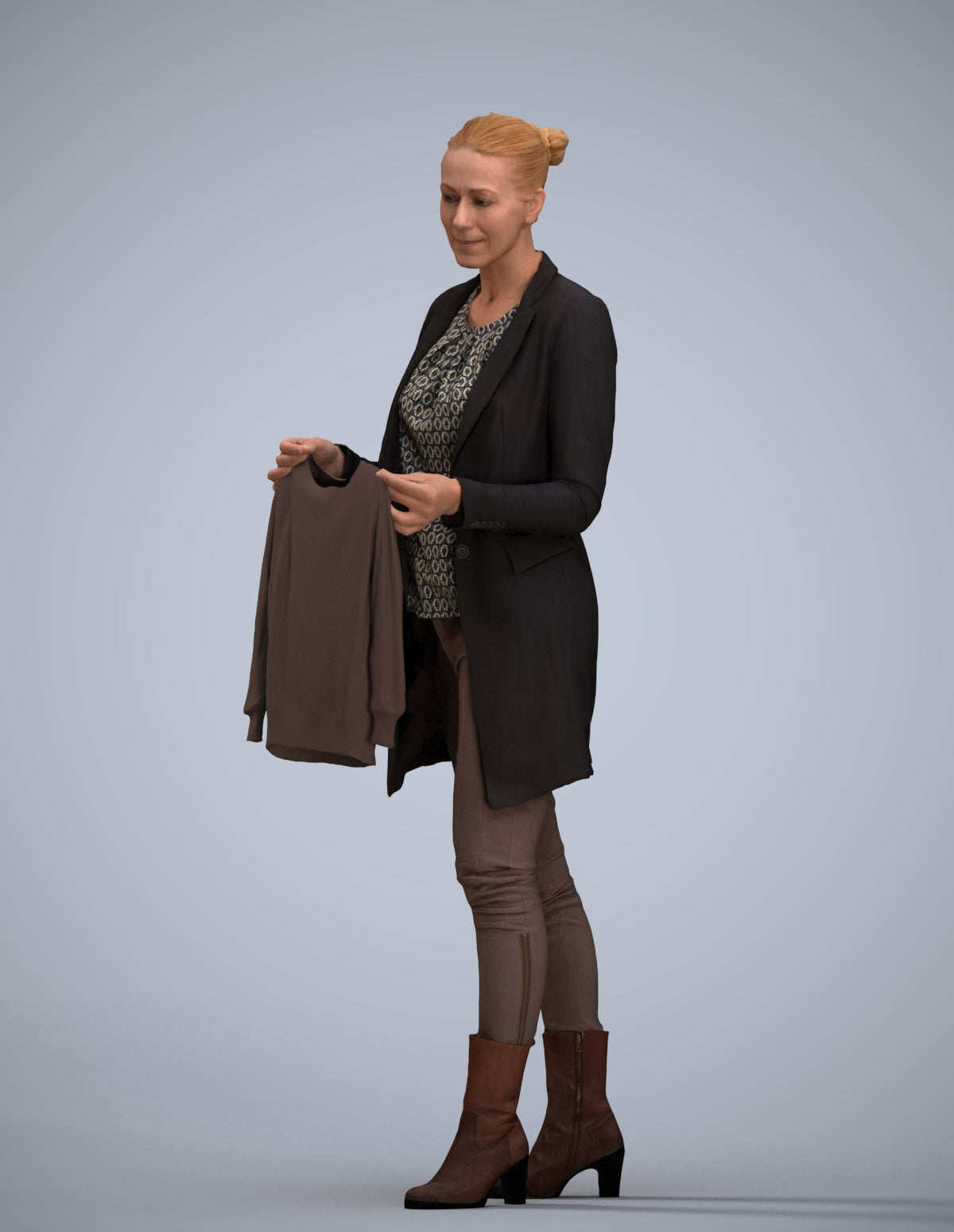 realistic 3D woman business standing, scanned archviz people for Blender and 3ds Max