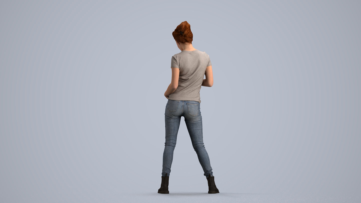 photogrammetry 3D woman casual standing, realistic human model archviz FBX, front view render