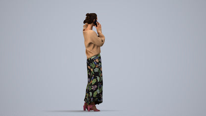 3D human model woman casual standing, photogrammetry scanned person for archviz, side view render