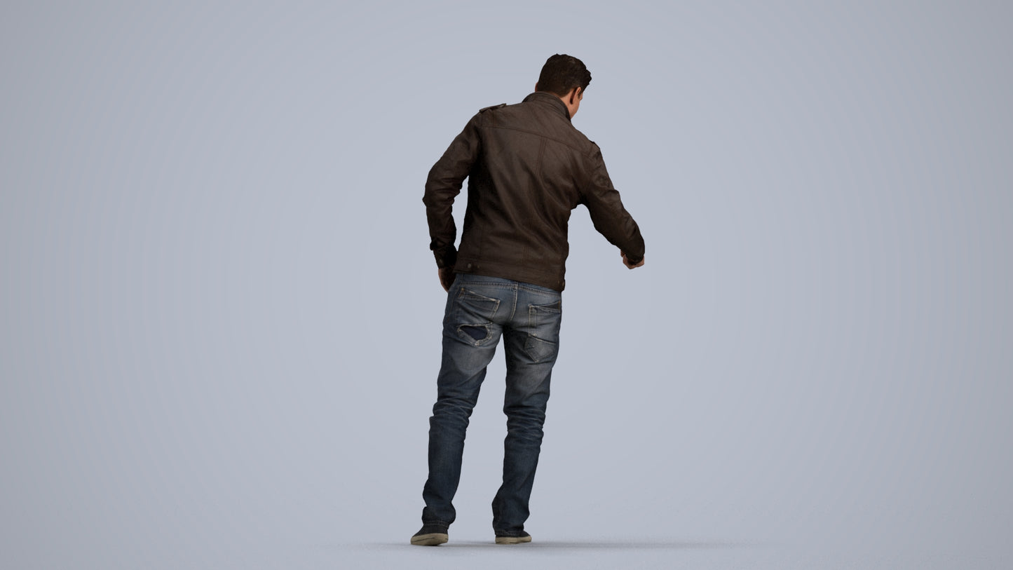 realistic 3D human man casual door, archviz people FBX OBJ for Blender, front view render