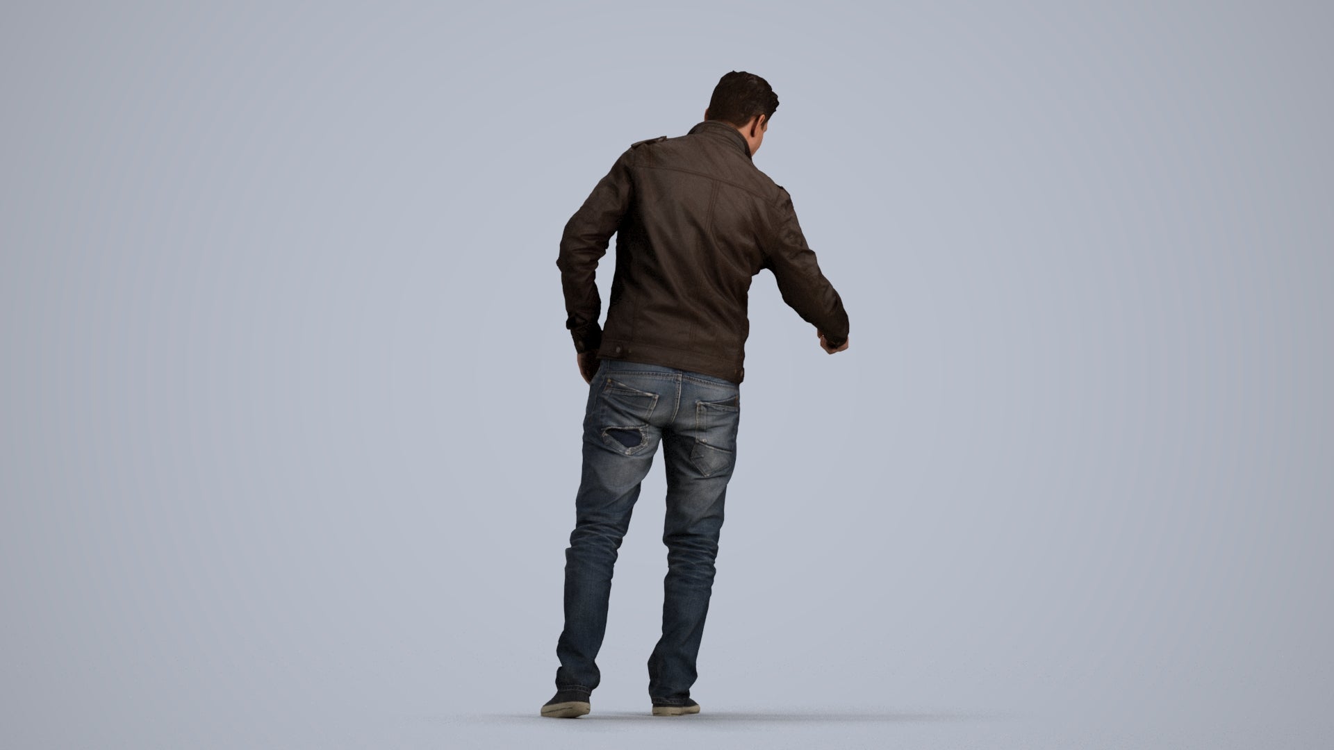 realistic 3D human man casual door, archviz people FBX OBJ for Blender, front view render