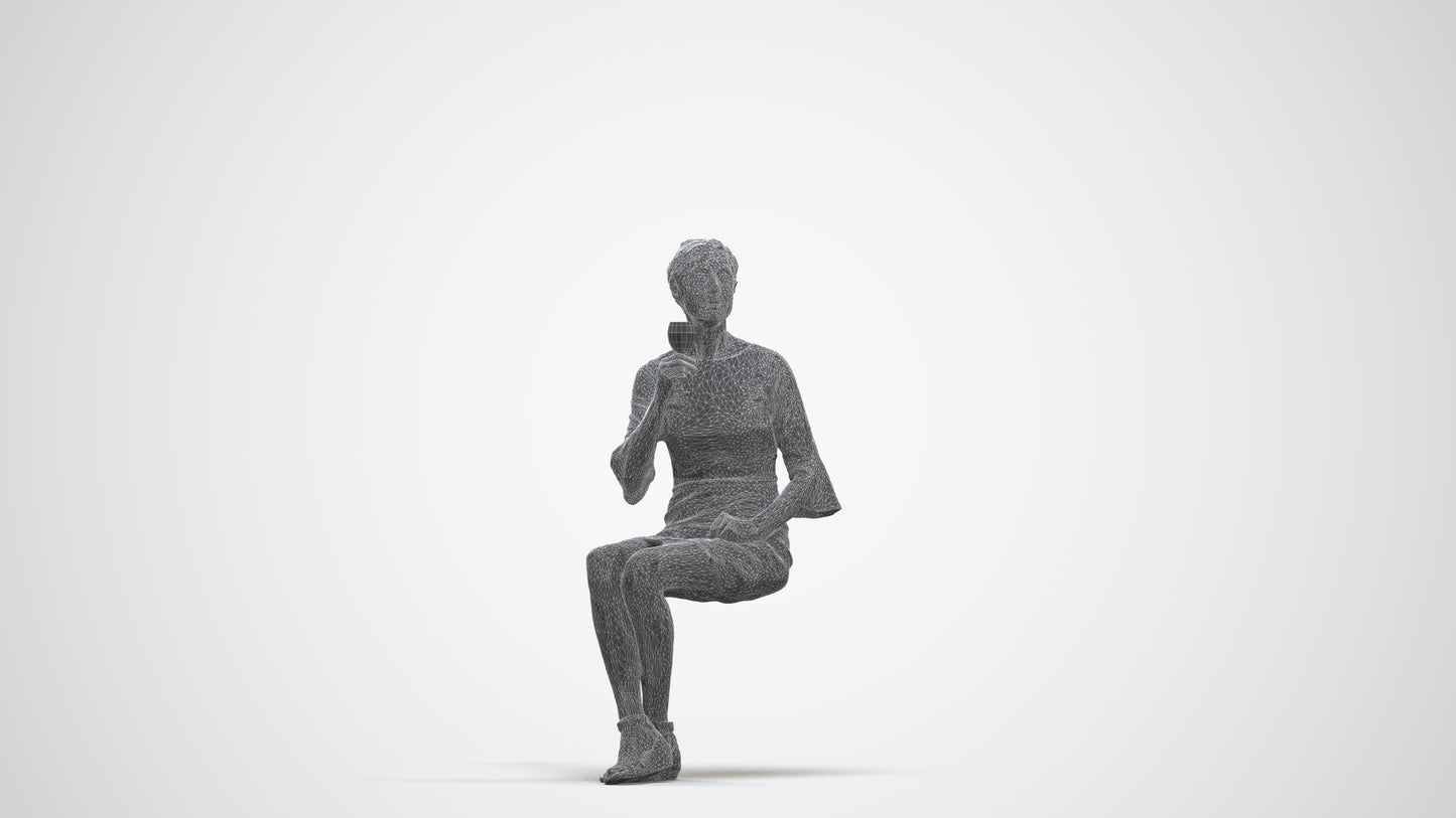 3D scanned senior woman sitting formal, photorealistic archviz people for Enscape and SketchUp